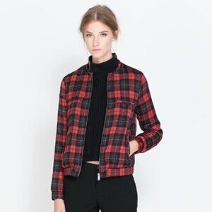 Zara Trafaluc Plaid Bomber Jacket Large